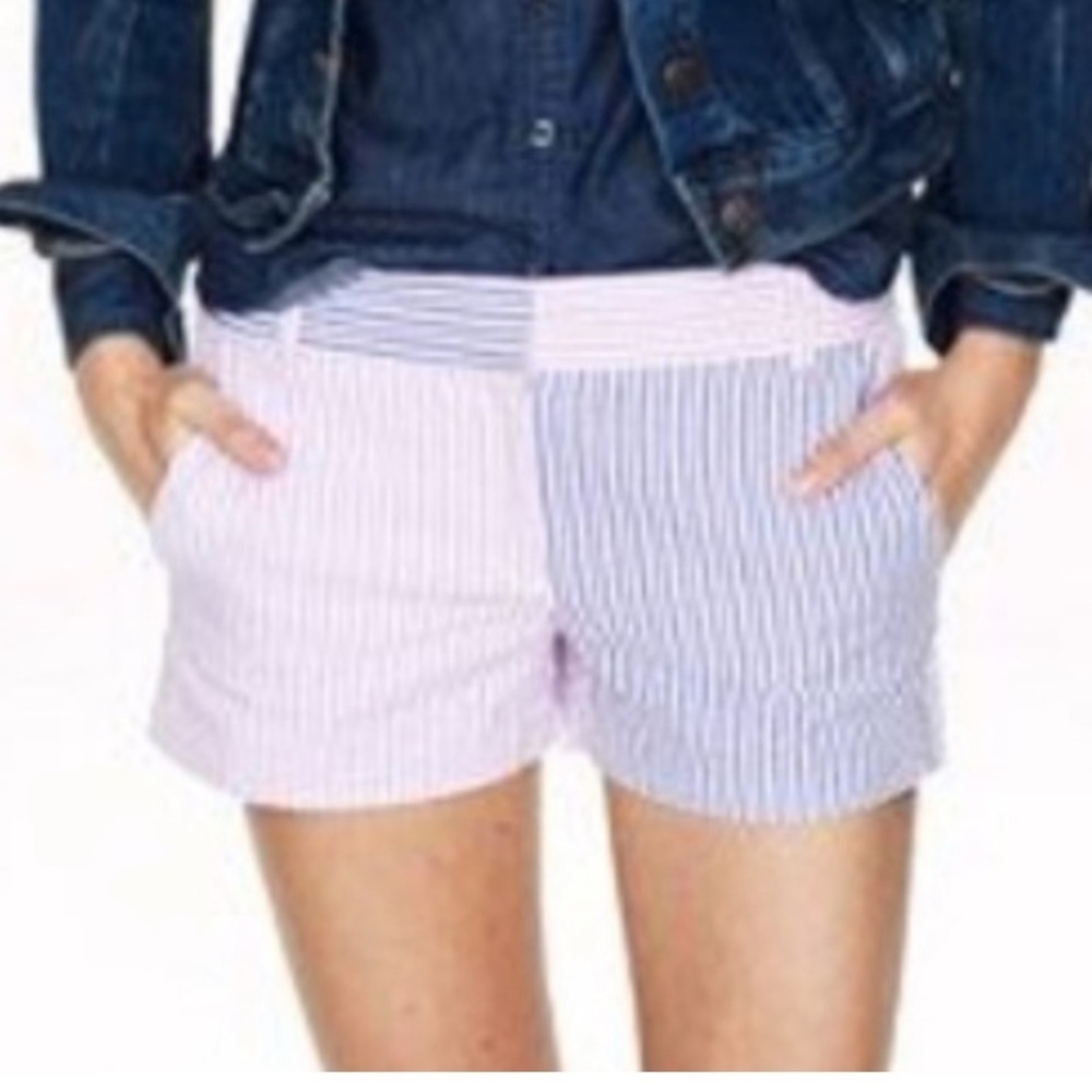 J crew Colorblock seersucker purple blue white Striped Shorts hot pants cotton 4